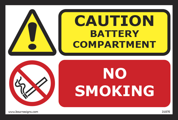 Caution: Battery Compartment/No Smoking 300mm x 200mm