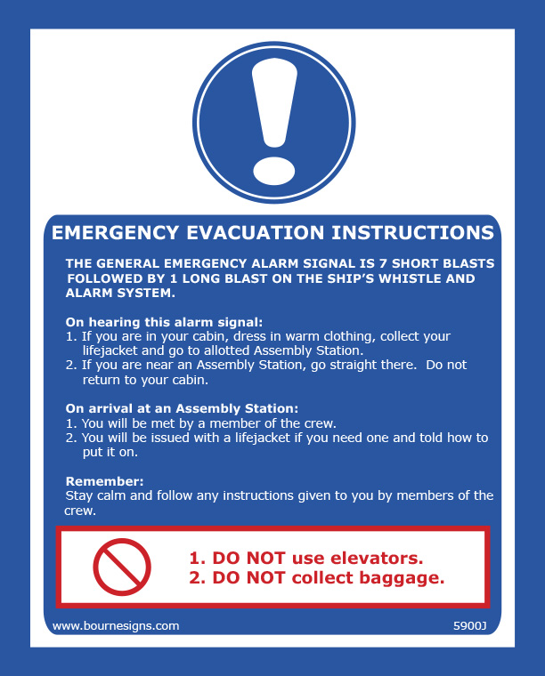 Emergency Evacuation Instructions 200mm x 250mm