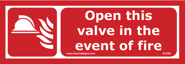 Open this valve in the event of fire 300mm x 100mm