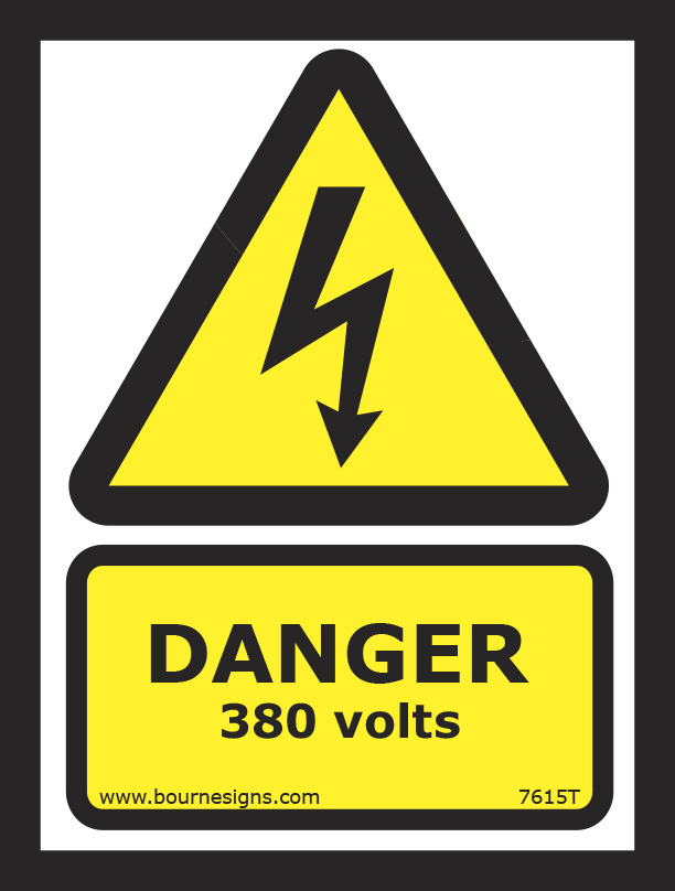 Danger. 380 volts 150mm x 200mm