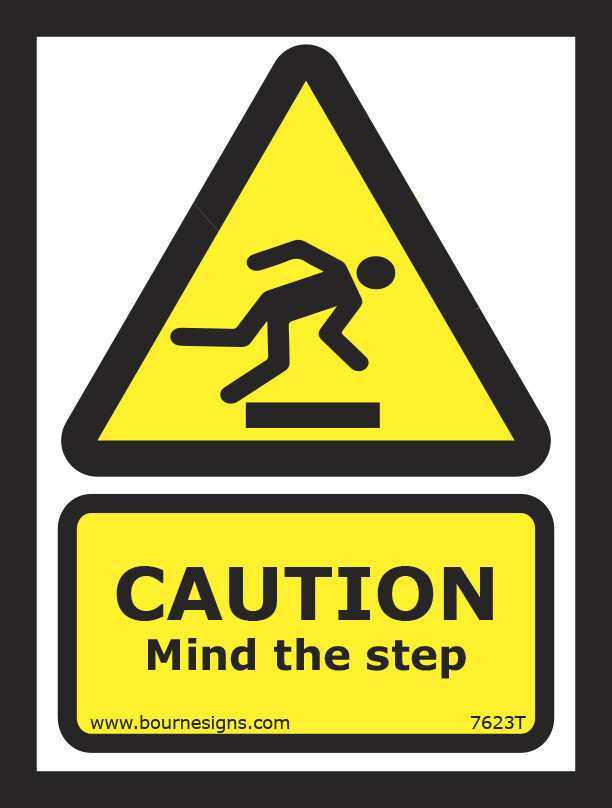 Caution. Mind the step 150mm x 200mm